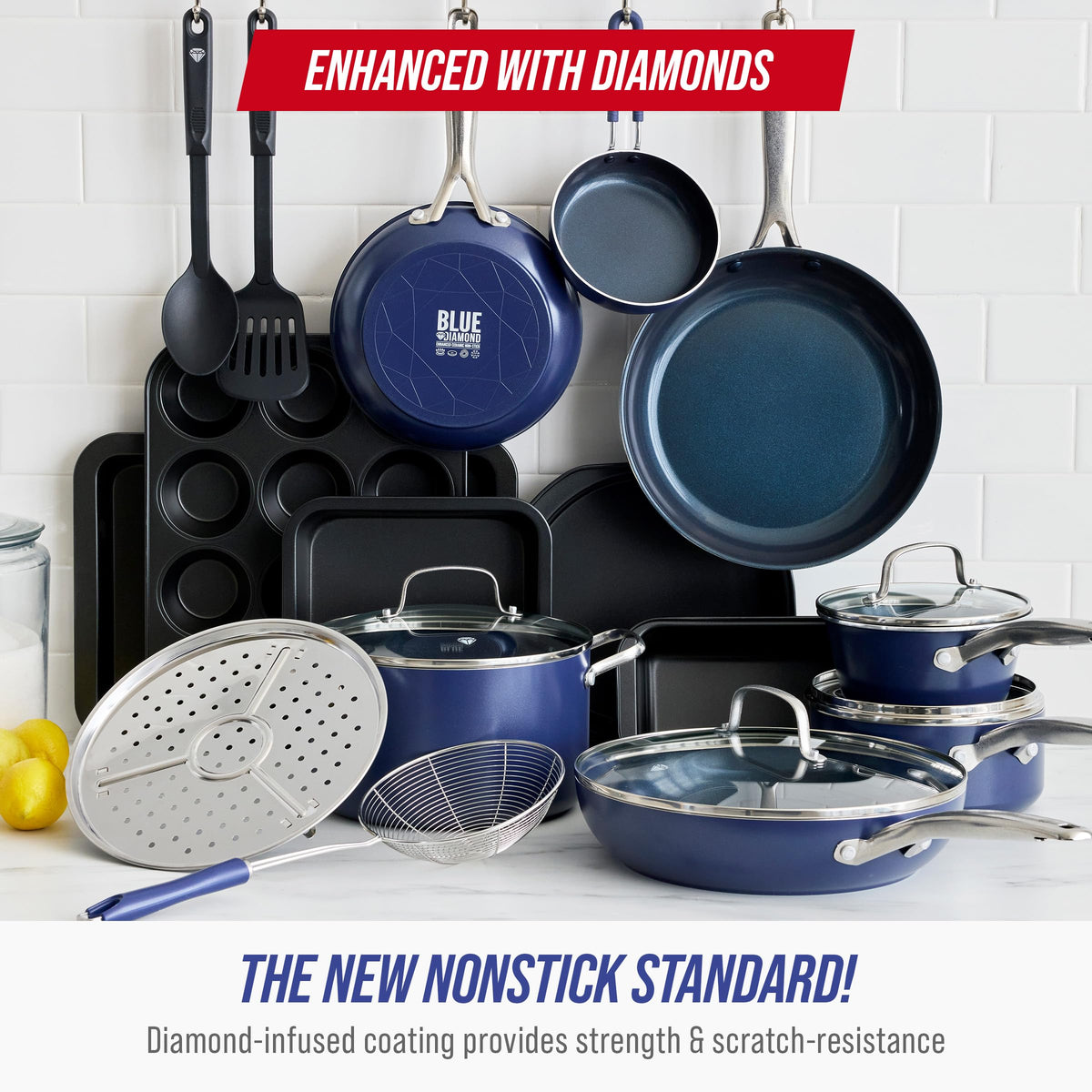 20 Piece Ceramic Nonstick Pots & Pans Cookware Set (20 Piece Cookware Set / Blue)