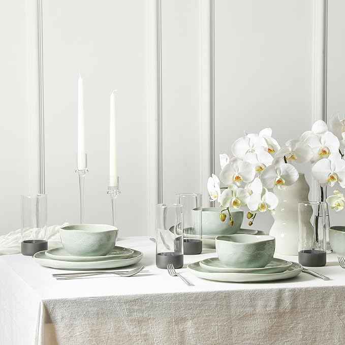 Stone Lain Mirella 32-Piece Dinnerware Set Stoneware, Borosilicate Glass, Light Green