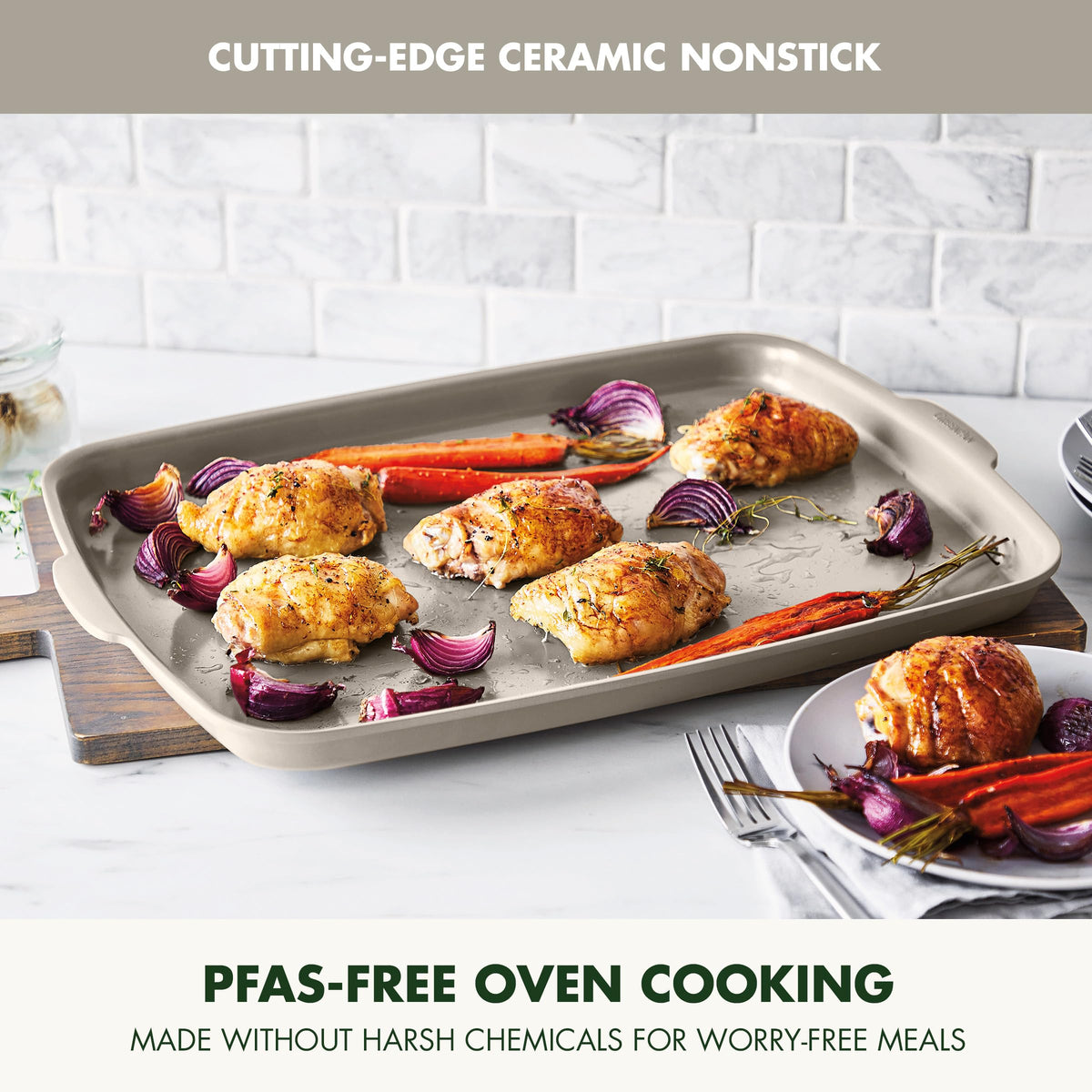 Premiere Ovenware Healthy Ceramic Nonstick 18" x 13" Half Rectangular Baking Pan (18" x 13" Half Sheet Pan / Taupe)