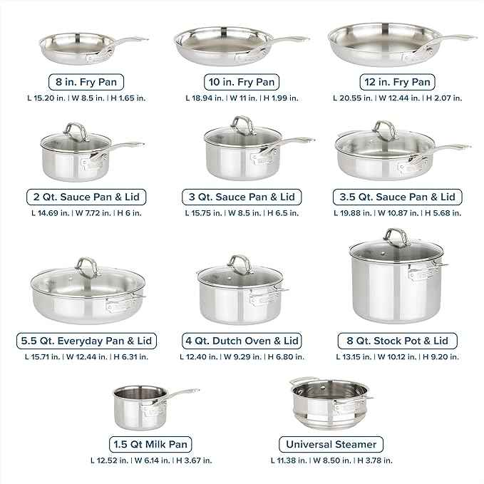 Viking 3-Ply Pots and Pans Set, 17 Piece Stainless Steel Cookware Glass Lids, Steamer Insert, Silver