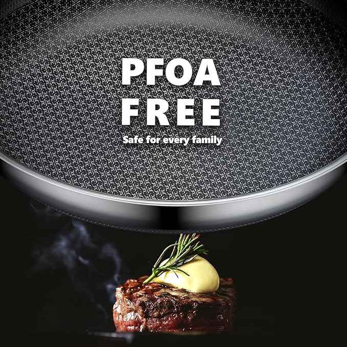 Non Stick Frying Pans 12 inch, Hybrid Improved Version Frying Pans Nonstick with Lid,non stick Stainless Steel Skillets, Dishwasher and Oven-Safe Chef Pan, PFOA Free Cookware