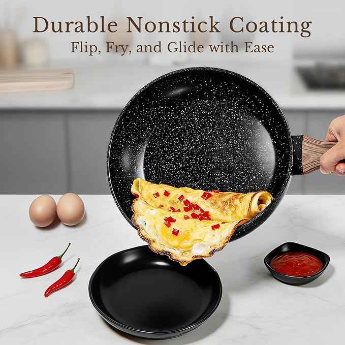 EWFEN 25 Pcs Pots and Pans Set, Nonstick Ceramic Cookware Sets, Healthy Non-Toxic, Large Capacity, Induction Compatible, Cooking Set with Frying Pans & Saucepans, PFAS/PTFE/PFOA Free, Classic Black
