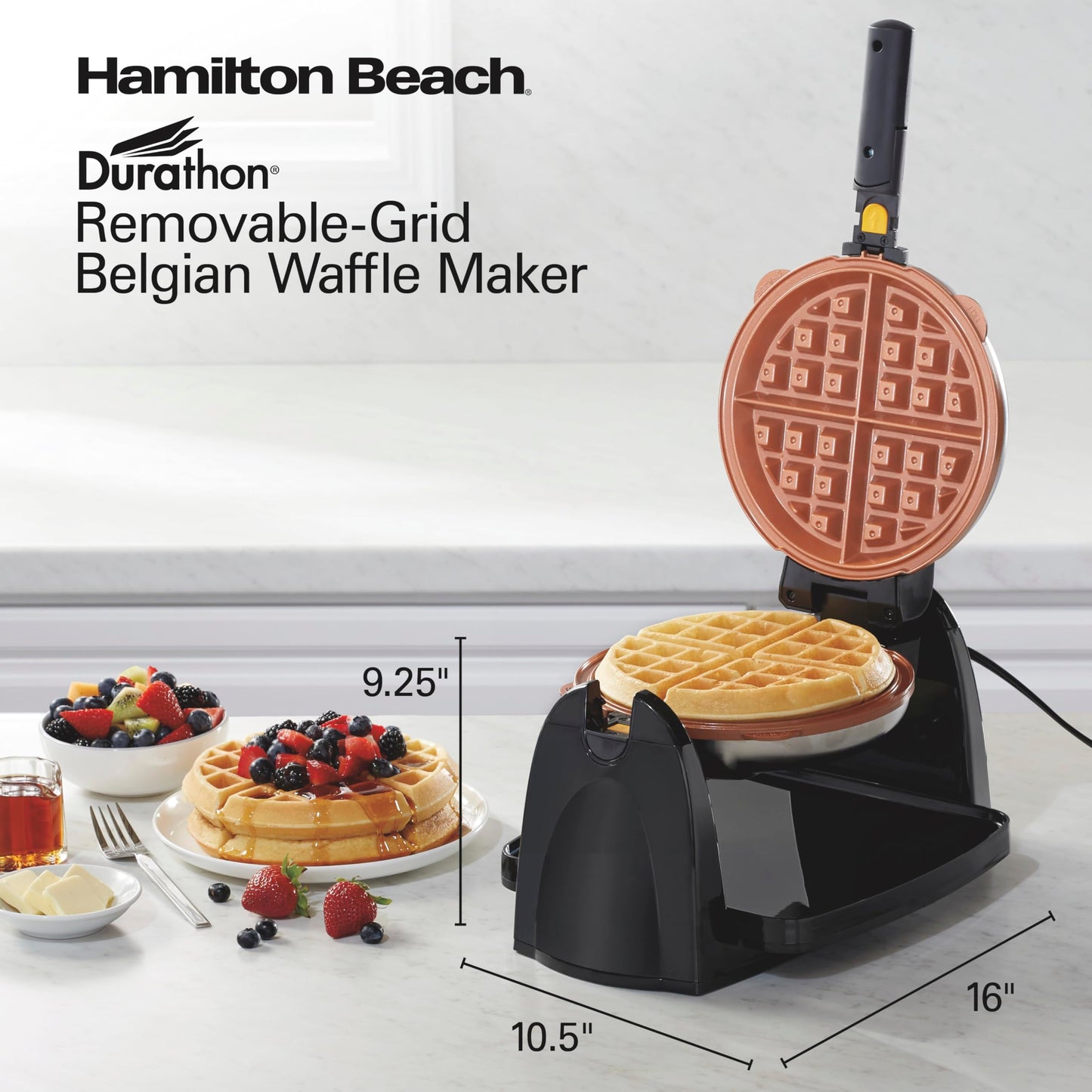 26031 Belgian Waffle Maker with Removable Non (Black / Single Flip, Ceramic Grids)