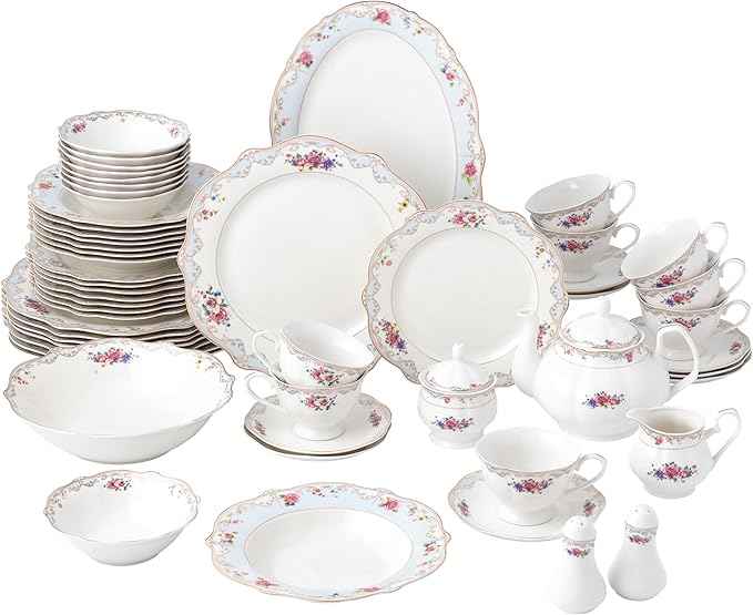 Joseph Sedgh Collection "Romantic Bloom" 57-Piece Bone China Dinnerware Set, Service for 8, Floral with Blue and Gold Trim