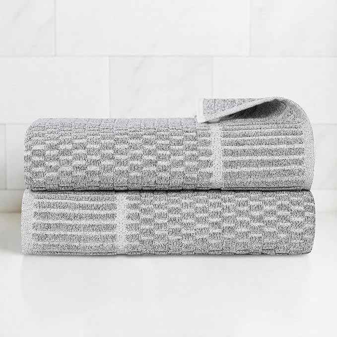 Superior Juno Viscose Cotton Blend Medium Weight Towels, for Bathroom, Shower, Spa, Plush, Quick Dry, Ultra-Soft Towels, Bath Essentials, Border Detail, Bath Towels, Set of 2, Charcoal