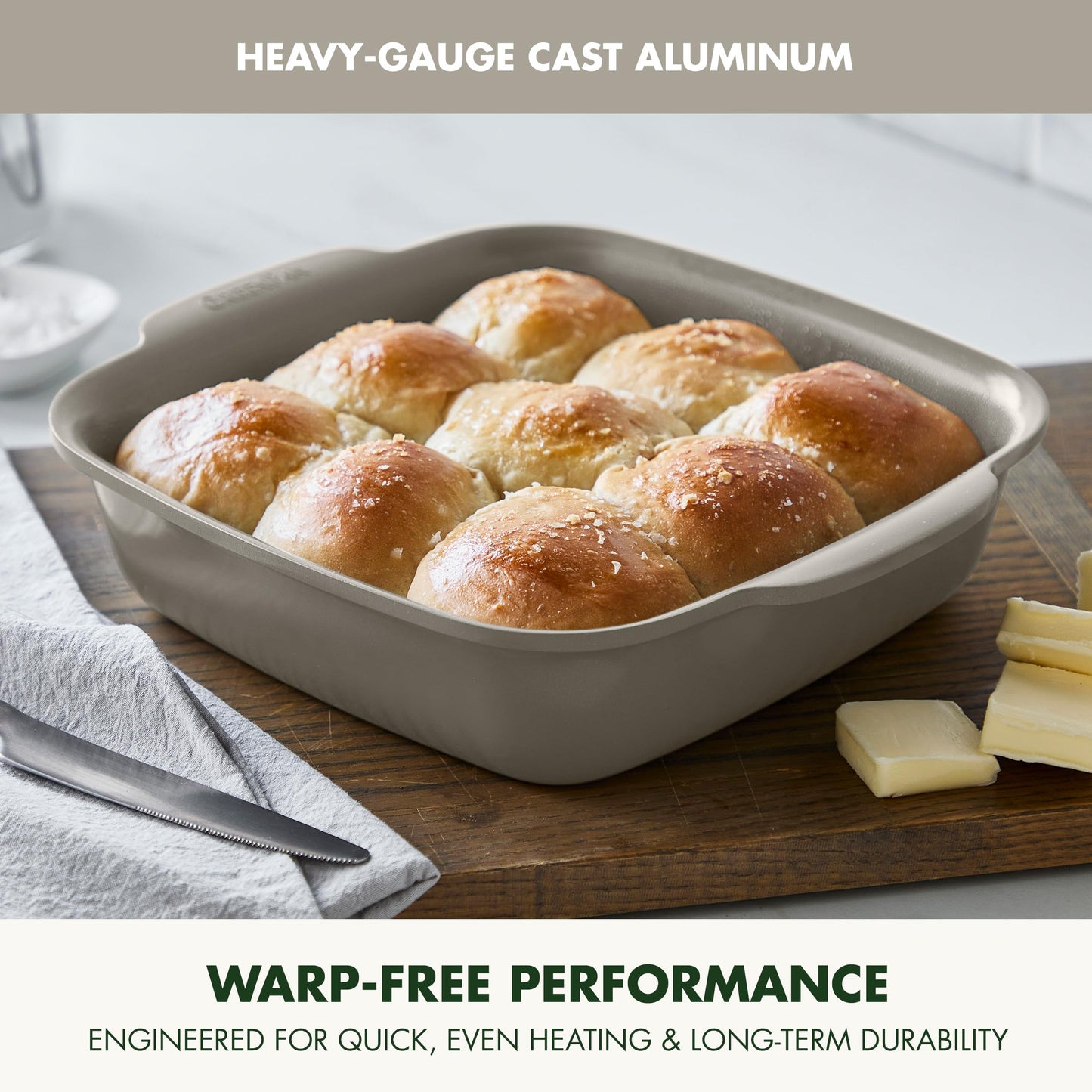 Premiere Ovenware Healthy Ceramic Nonstick 8" Square Cake Baking Pan (8" Square Cake Pan / Taupe)