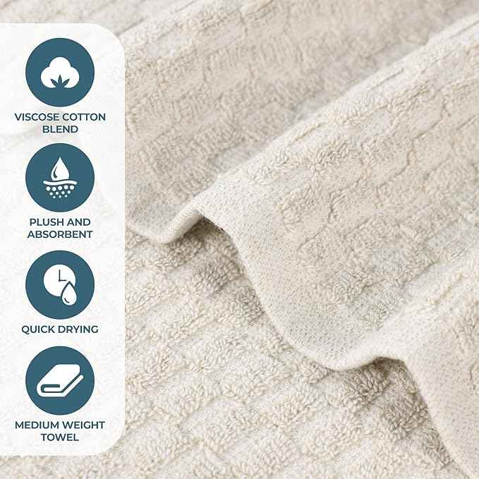 Superior Juno Viscose Cotton Blend Medium Weight Bath Sheets, for Bathroom, Shower, Spa, Plush, Quick Dry, Ultra-Soft Towels, Essentials, Border Detail, Oversized Towels, Set of 2, Beige