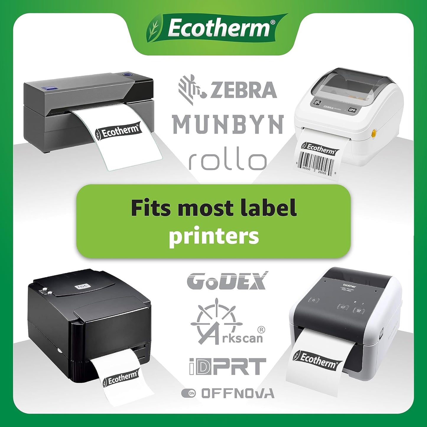 2"x1" Thermal Labels for Rollo, Munbyn, Zebra, Godex, Arkscan, iDPRT, Offnova Label Printers and More - White Paper Stickers - Small Multipurpose Labels | 15000 Labels | 6 Rolls | by Ecotherm