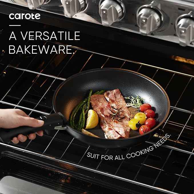 CAROTE 19Pcs Pots and Pans Set Non Stick, Cookware Set Detachable Handle, Nonstick Induction Kitchen Sets Non Stick with Removable Handle, RV Cook Ware, Oven Safe, Black