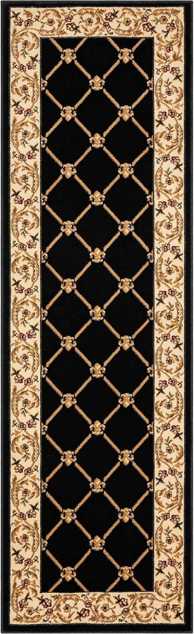 Patrician Trellis Black French European Formal Traditional 3x12 (2'7" x 12') Runner Rug Stain/Fade Resistant Contemporary Floral Thick Soft Plush Hallway Entryway Living Dining Room Area Rug
