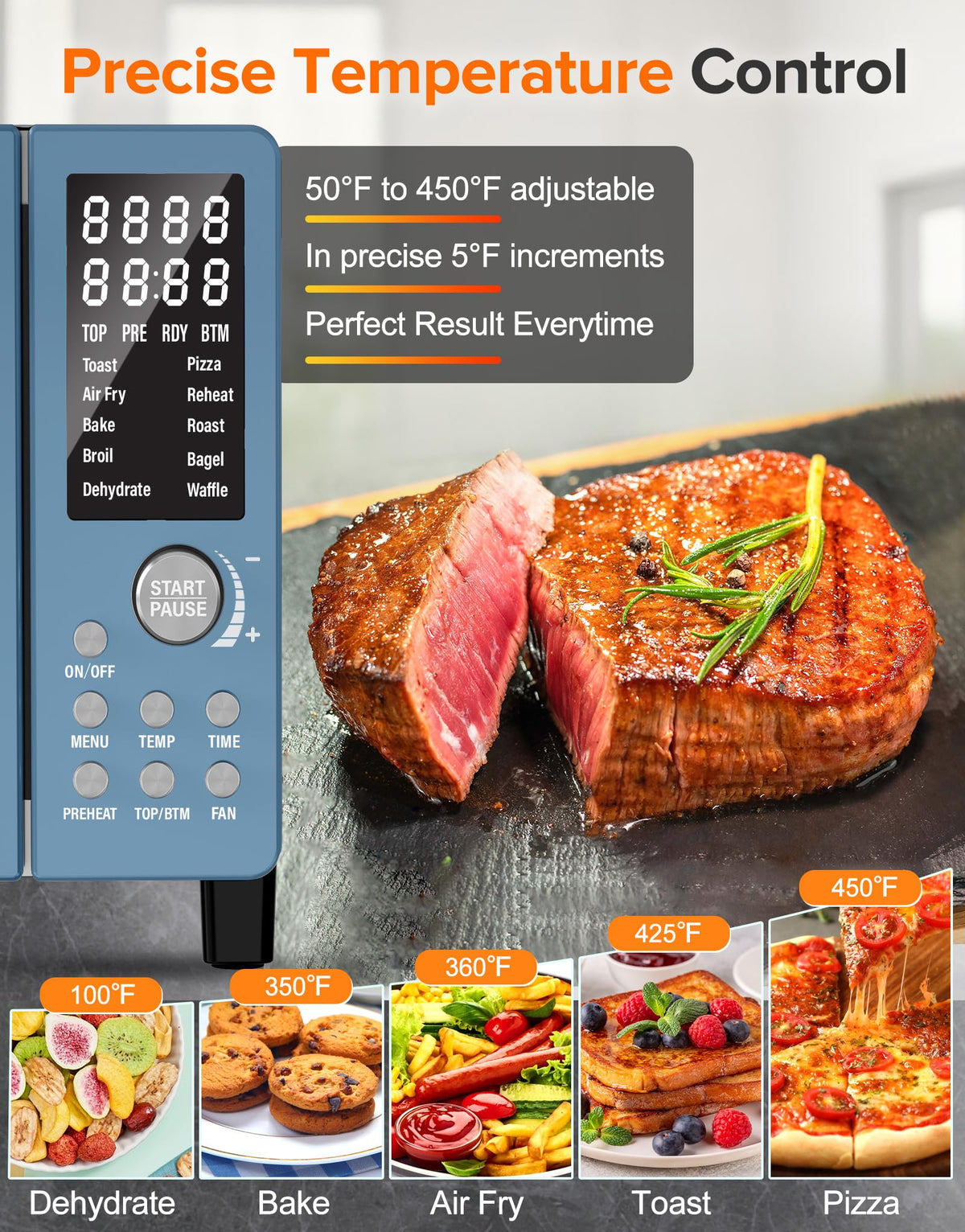 Bravo Pro Smart Air Fryer Toaster Oven Countertop Combo (Cozy Blue)