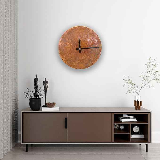 Handmade Copper Wall Clock Artisan Touch in Every Piece - Tree of Time Wall Decor Copper Clock for Living Room, Office, Kitchen & Bedroom (Rusty Clock, 11)