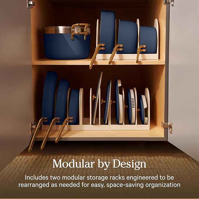 Our Place 11-Piece Essentials Complete Cookware Set - Ceramic Fry Pan, Saucepan, Sauté Pan, Stock Pot, Strainer Basket & Rack Storage | Thermakind™ Nonstick, Oven Safe up to 450°F | Blue Salt