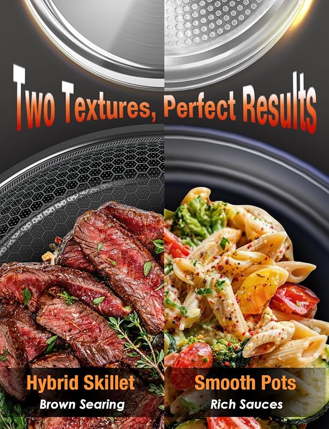 DUXANO Ceramic Pots and Pans Set Non Stick, 2026 Upgraded Hybrid Frypan, 1.5&2 QT Saucepans with Lid, Oil-less Cooking, PFAS Free Non Toxic, Induction Ready,Oven&Dishwasher Safe,Removable Handle,12PC
