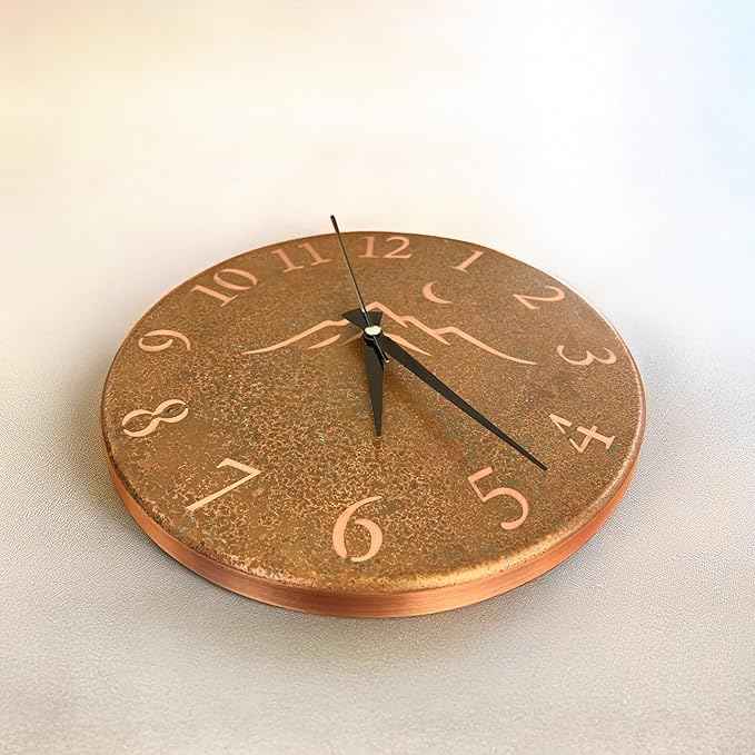 Handmade Pure Copper Wall Clock for Home Decoration, Decor Clock for Living Room, Bedroom and Kitchen, Rustic Decorative Mural Clock Art for Farmhouse (Rusty Landscape, 17.7)