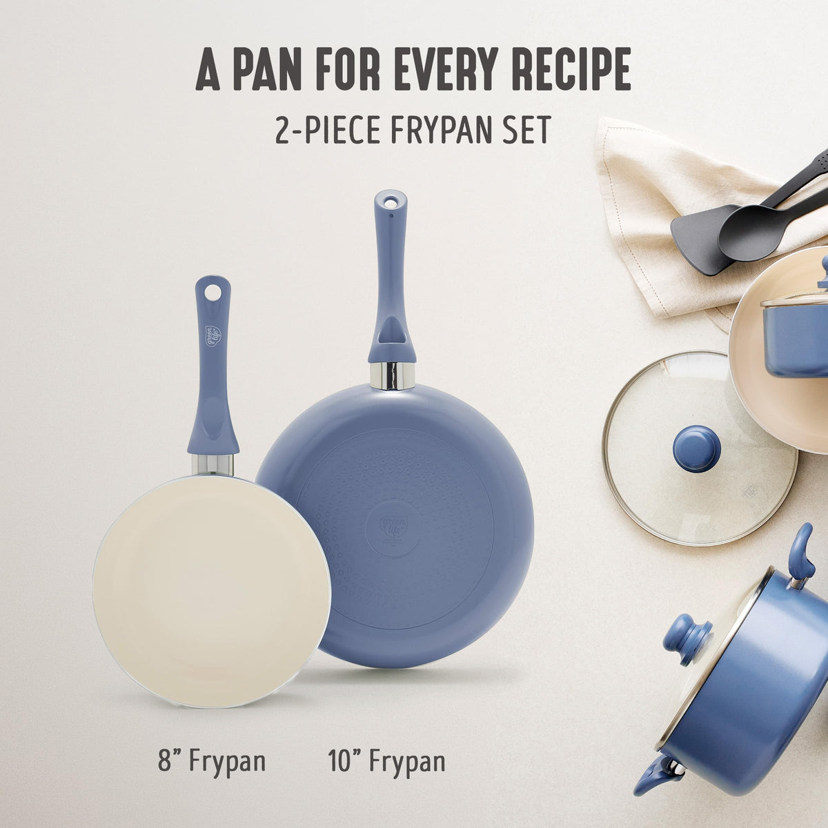 2 Piece 8" & 10" (8" and 10" Frying Pan Skillet Set / Slate Blue)