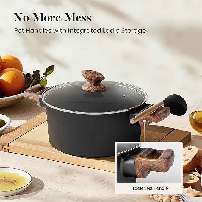 Kitchen Academy Ceramic Pots and Pans Set Non Stick - 10 Pcs Induction Cookware Set Non Toxic, Healthy Nonstick Black Cooking Pans Set, PFAS/PTFE/PFOA & PFOS Free