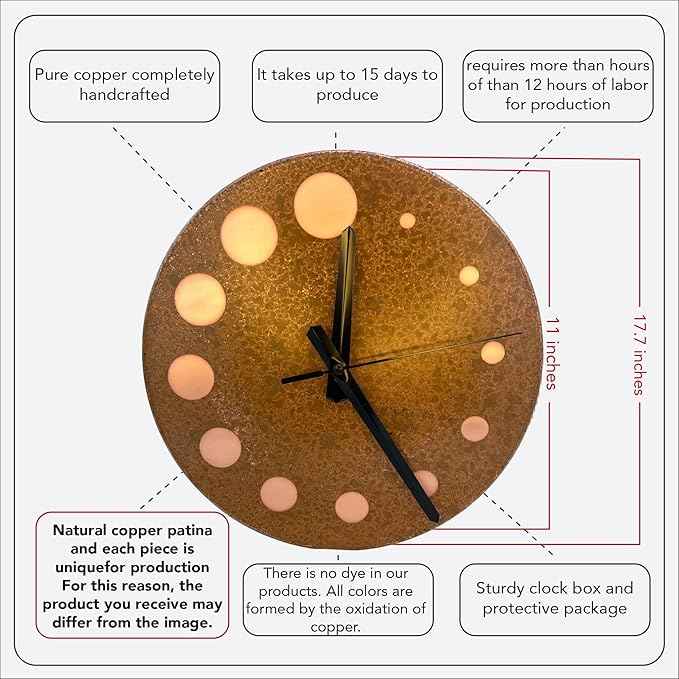Handmade Pure Copper Wall Clock for Home Decoration, Decor Clock for Living Room, Bedroom and Kitchen, Rustic Decorative Mural Clock Art for Farmhouse (Circles of Time, 11)