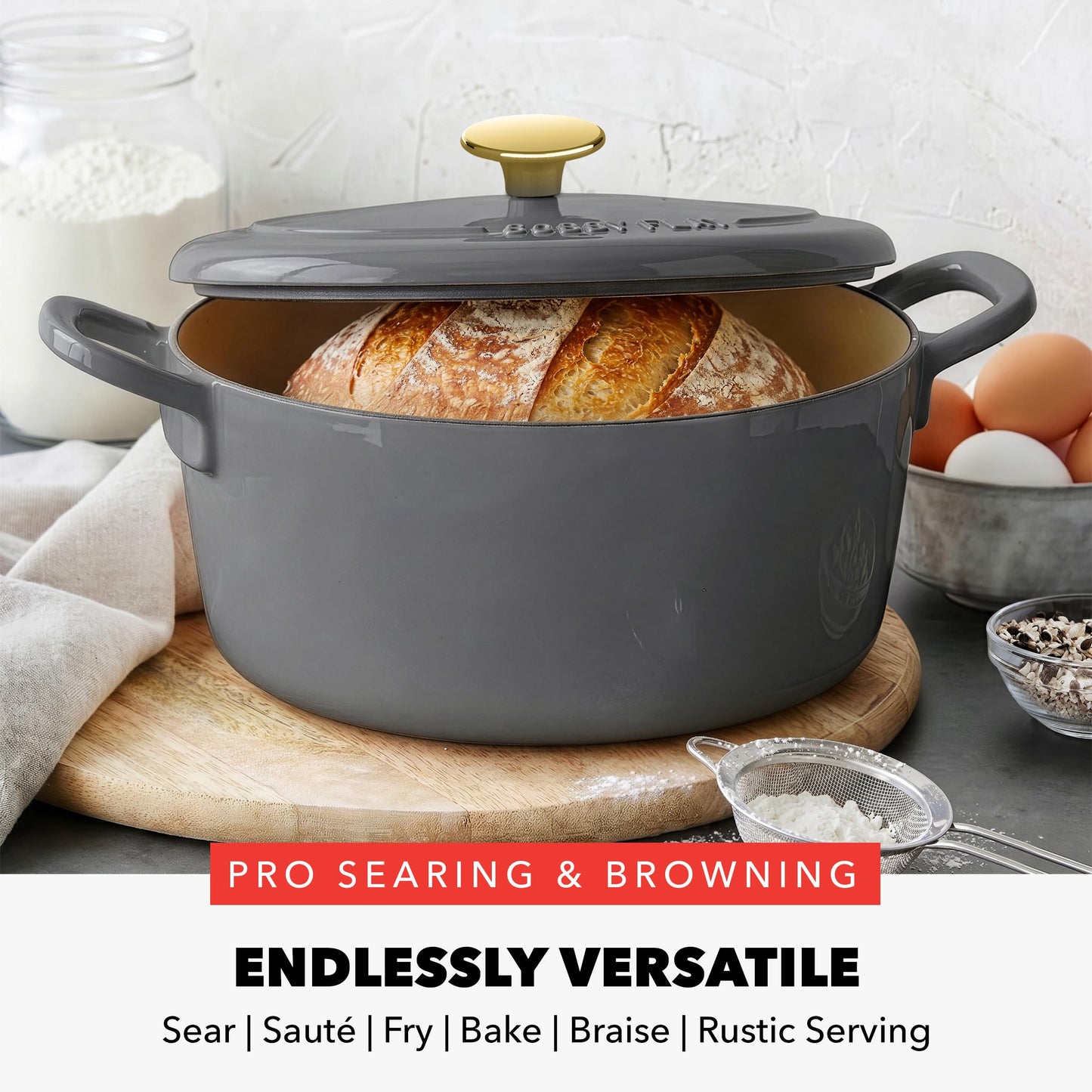 x Bobby Flay 5.5QT Enameled Cast Iron Dutch Oven With Lid (5.5QT Dutch Oven / Slate Gray)