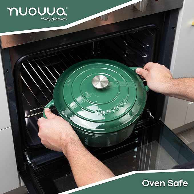 Cast Iron Dutch Oven with Lid – Non-Stick Ovenproof Enamelled Casserole Pot – Sturdy Dutch Oven Cookware – Dark Green, 7.3-Quart, 30cm – by Nuovva