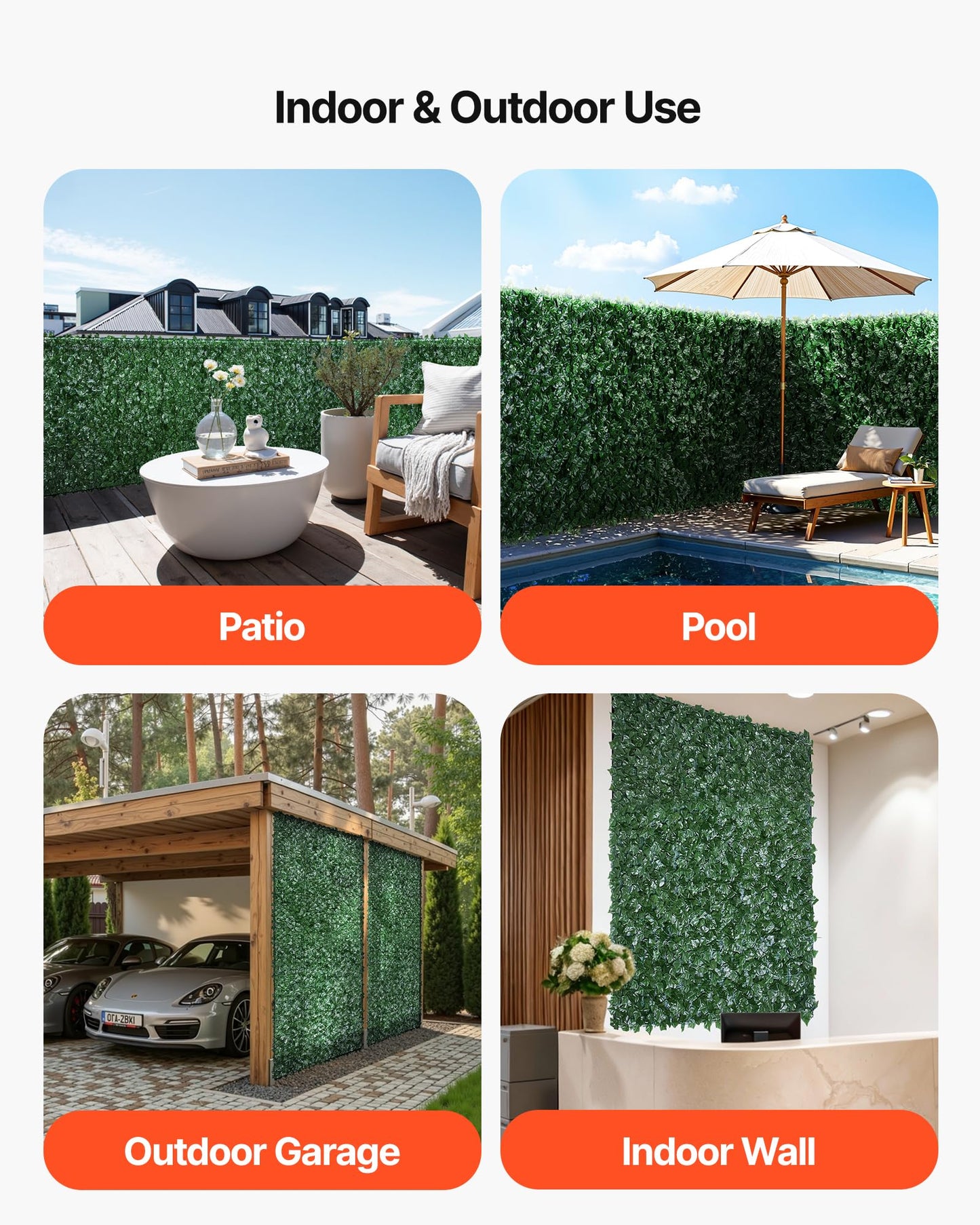 Artificial Ivy Privacy Fence Screen (Ivy with Green Mesh Backing / 59 x 98 inch)