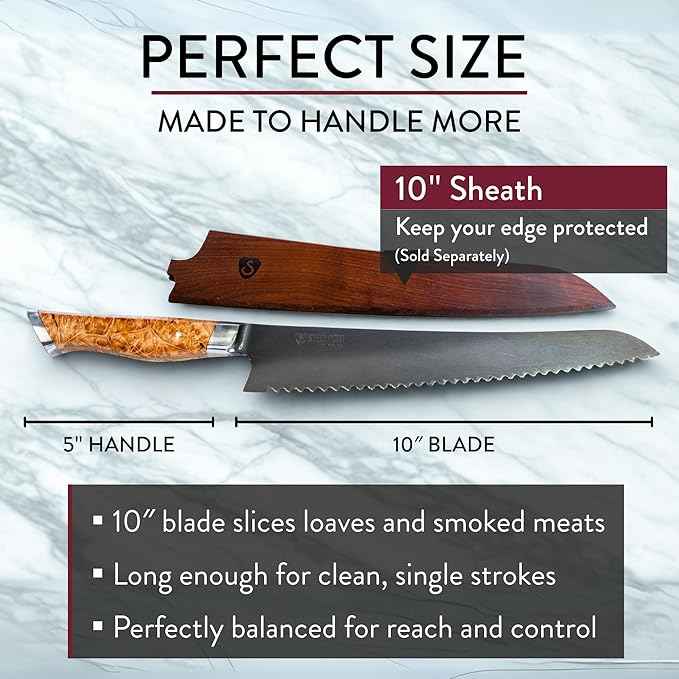 STEELPORT 10 Inch Bread Knife – Heirloom Quality Carbon Steel Serrated Knife for Sourdough, Artisan Loaves | Handmade Bread Cutting Tool with contoured Oregon Big Leaf Maple Burl Handle | Made in USA