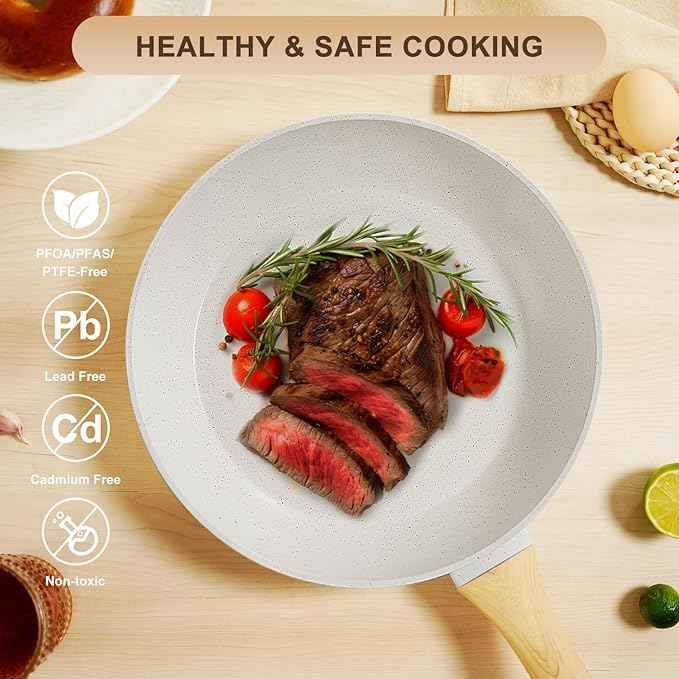 EWFEN 25 Pcs Pots and Pans Set, Nonstick Ceramic Cookware Sets, Healthy Non-Toxic, Large Capacity, Induction Compatible, Cooking Set with Frying Pans & Saucepans, PFAS/PTFE/PFOA Free, Cream White