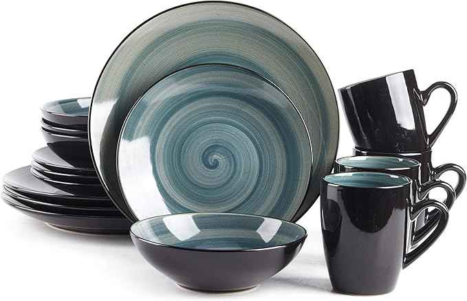 Stoneware Sonoma 16pc Dinnerware Set, Black + Speckled Spin Wash Blue
