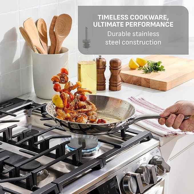 T-Fal Gourmet 11" & 12" Stainless Steel Pan Set, Induction Compatible, Dishwasher Safe, Oven Safe to 500°F, Skillet Set, Frying Pans, Silver