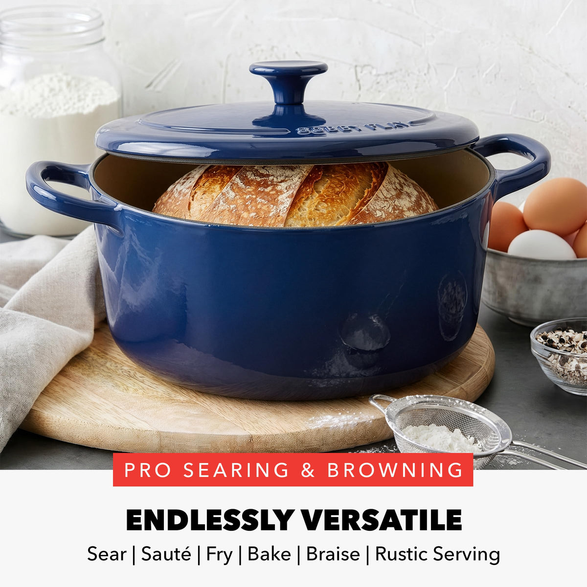 x Bobby Flay 5.5QT Enameled Cast Iron Dutch Oven With Lid