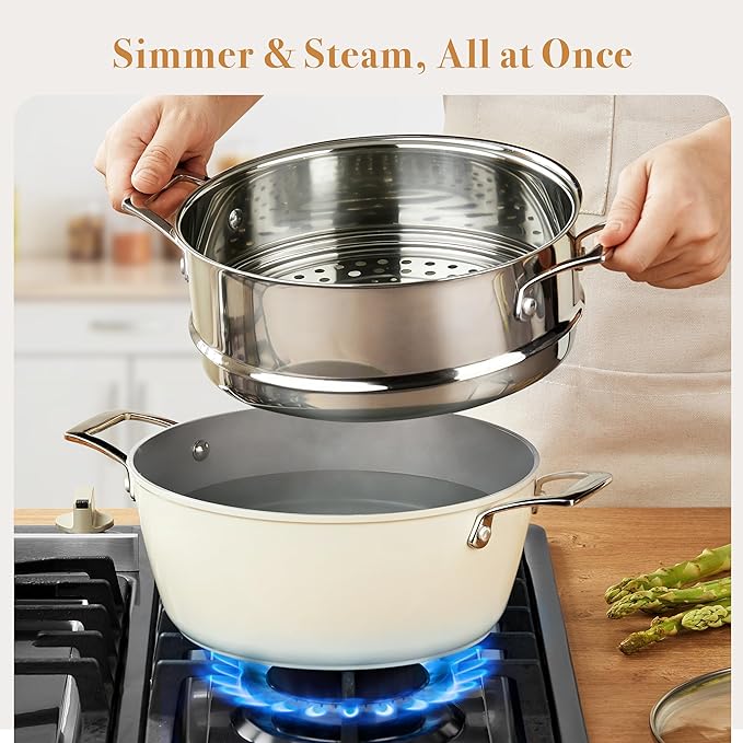 PekGema 16 Pcs Ceramic Cookware Sets, Pots and Pans Set Nonstick, Non Toxic Healthy Non stick Kitchen Cooking Set, PFAS PTFE PFOA FREE, Stay-Cool Handle,Dishwasher-Friendly,Oven-Safe