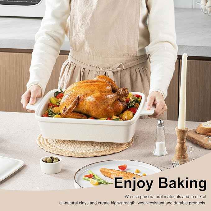 Casserole dish with Lid, 3.5 Quart Porcelain Baking Dish With Lid, Deep 13 x 9 Casserole Dishes for Oven with Lid, Rectangular Bakeware With Handle, Microwave, Oven Safe