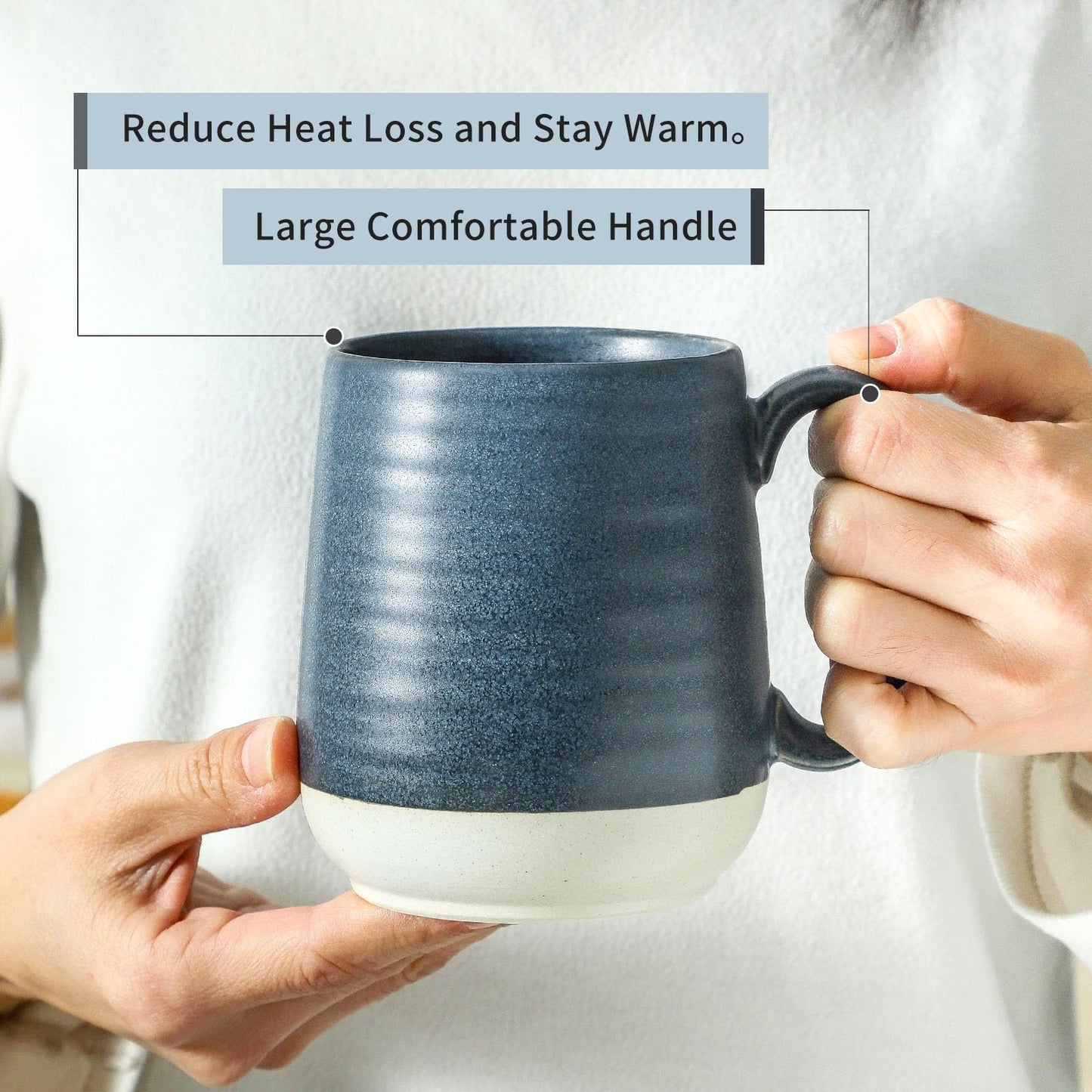 Coffee Cups 15 oz Coffee Mugs Ceramic with Handles Set of 6 (Deep Blue / Set of 6)
