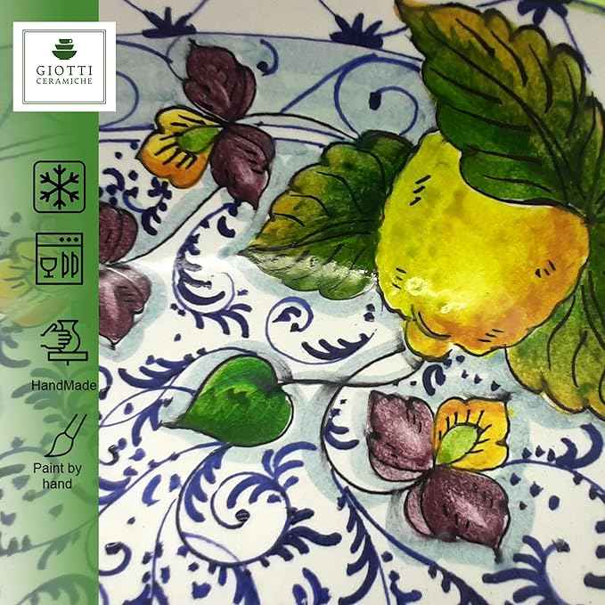 Giotti Ceramiche Large Italian Ceramic Serving Bowl - 12-Inch Authentic Tuscan Pottery Pasta Bowl - Hand-Painted Lemon Design Platter - Decorative Made in Italy Salad Bowl for Kitchen & Dining