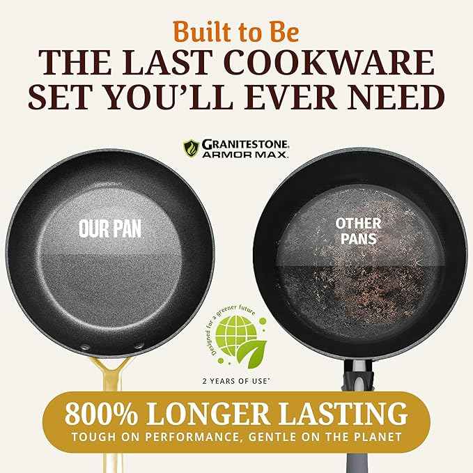 GRANITESTONE 14pcs Induction Pots and Pans Set Non Stick Cookware Set with 3 Utensils, Premium Chef Quality Forged Hard Anodized Exterior with Armor Max Coating Lasts 8x Longer, Oven & Dishwasher Safe