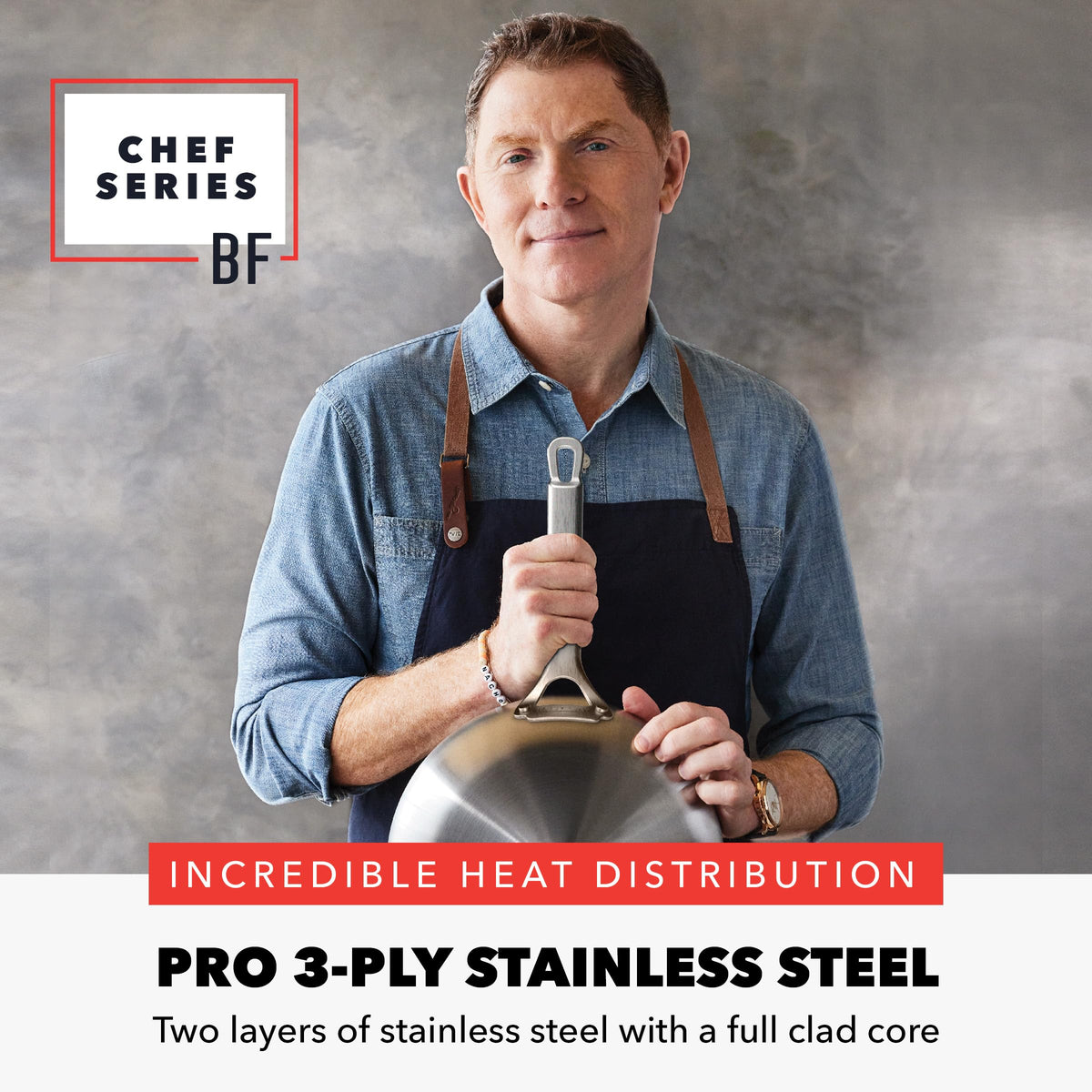 x Bobby Flay Stainless Steel 12” Frying Pan Skillet & Glass Lid (12" Frying Pan with Lid / Stainless Steel)