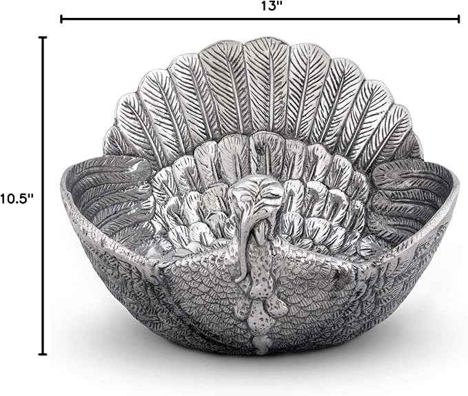 Arthur Court Serving Salad Bowl Turkey Large Thanksgiving Table Serving Bowl Fruit Bowl Statement Piece 13 inch Long x 10.5 inch Wide