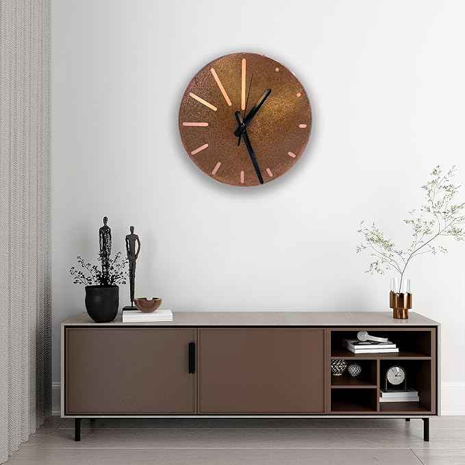 Handmade Pure Copper Wall Clock for Home Decoration, Decor Clock for Living Room, Bedroom and Kitchen, Rustic Decorative Mural Clock Art for Farmhouse (Lines of Time, 17.7)