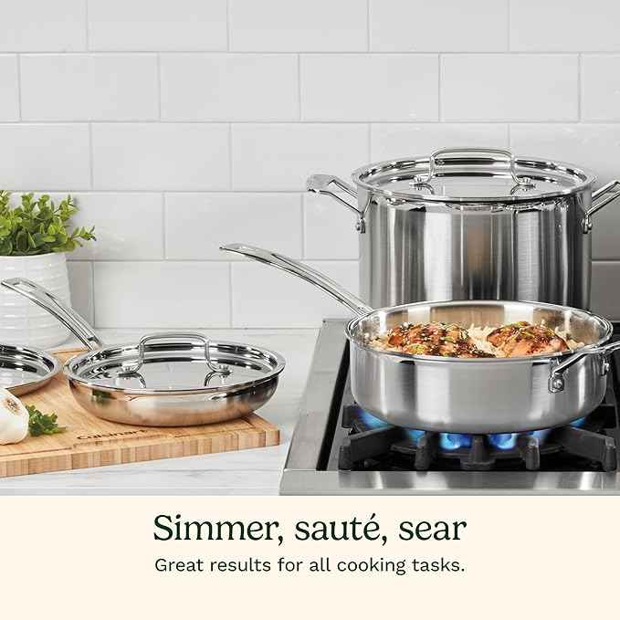 Cuisinart 15 Piece Cookware Set, MultiClad Pro Triple Ply, Silver, MCP-15N