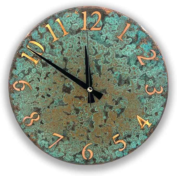 Handmade Pure Copper Wall Clock for Home Decoration, Decor Clock for Living Room, Bedroom and Kitchen, Rustic Decorative Mural Clock Art for Farmhouse (Numbers of Patina, 11)