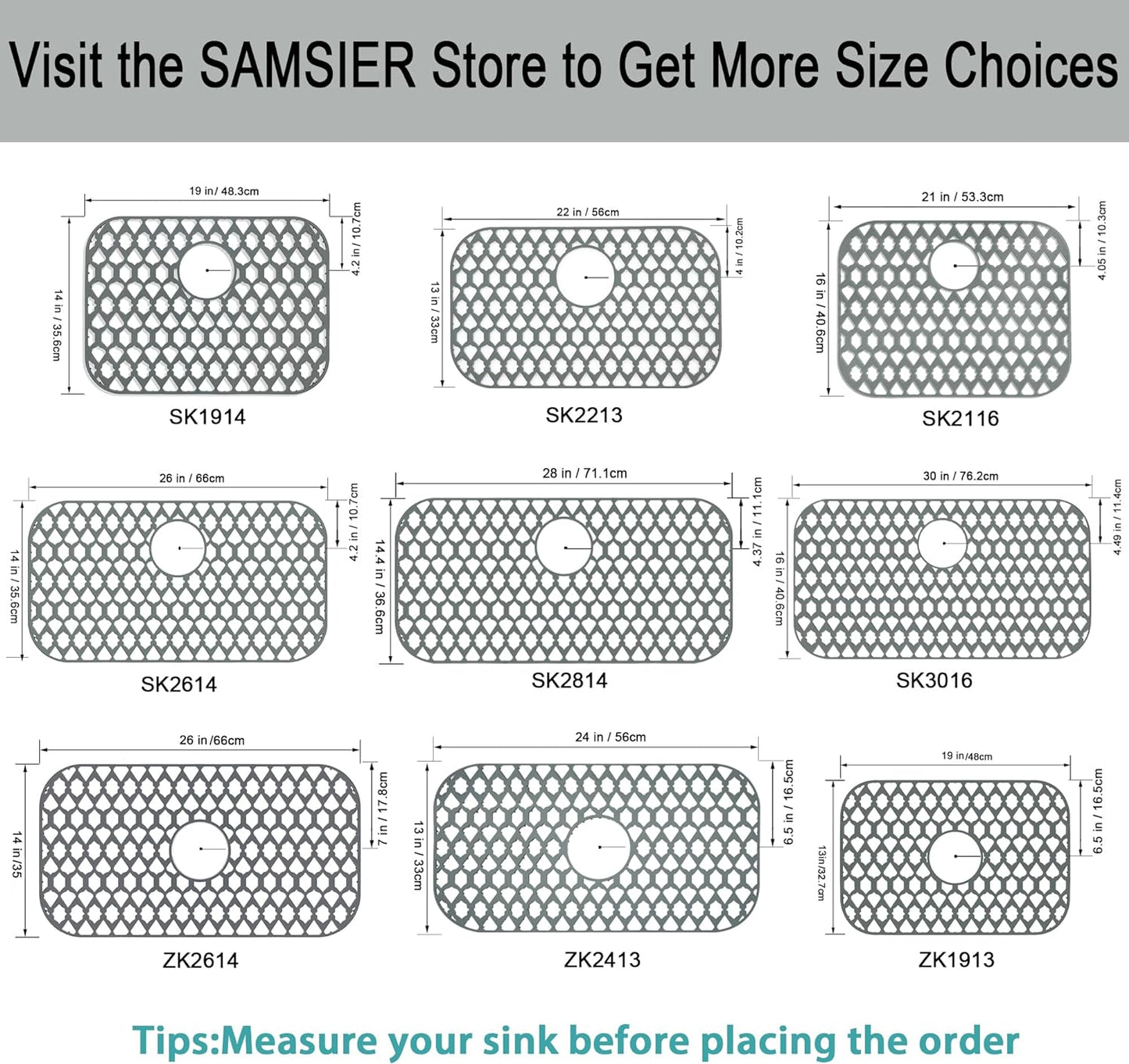 Sink Protectors for Kitchen Sink 13x11 &16x12 &19x14 &21x16 &22x13 &24x13 &26x14 &28x14 &30x16, Large Silicone Sink Mats Grid for Bottom of Farmhouse Sink (21”x16”, Rear Drain)
