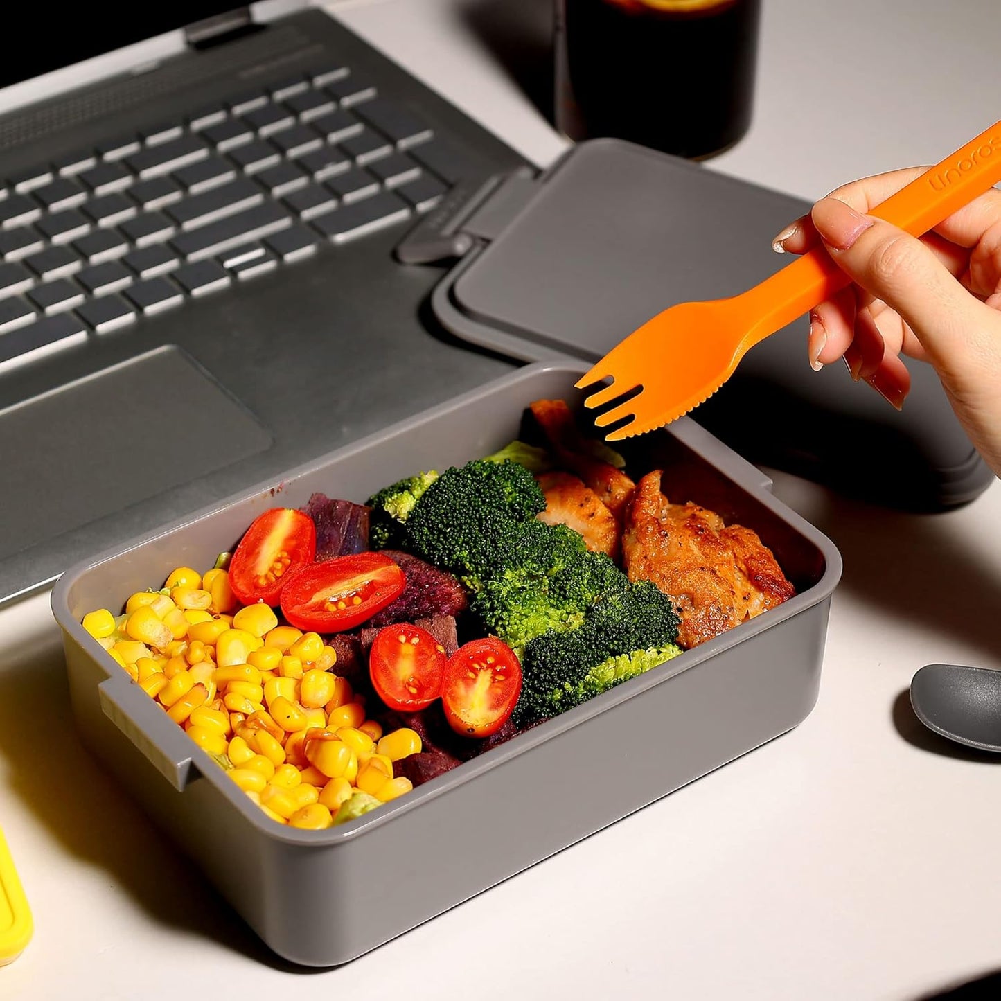 linoroso Stackable Bento Box Adult Lunch Box | Meet All You On-the-Go Needs for Food, Salad and Snack, Premium Bento Lunch Box for Adults Include Utensil Set, Dressing Containers - Ultimate Gray