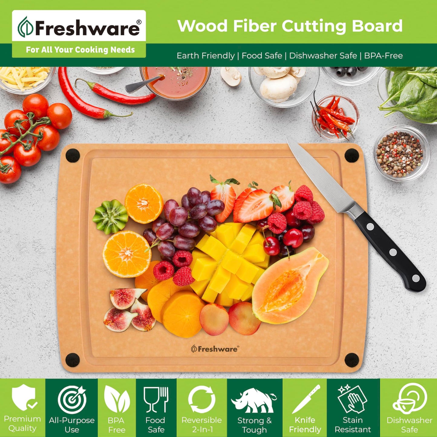 Wood Cutting Board for Kitchen (20" x 14" [Groove] [Natural] / 20"L x 14"W)