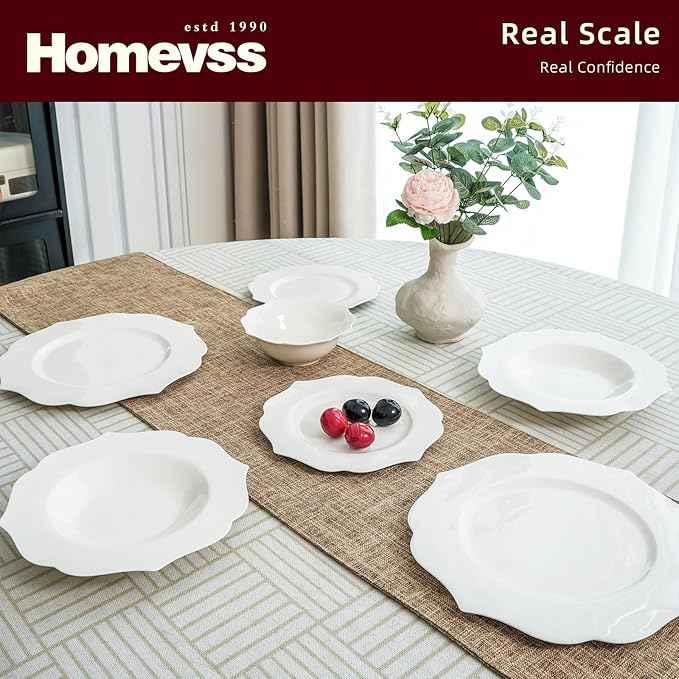 HomeVss, New Bone China Dinnerware Set, Embossed Lotus Design, 20pc Set