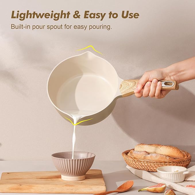 SENSARTE 2.0 & 3.0 Quart Ceramic Sauce Pan Sets with Lid, Cooking Pots Set, Nonstick Saucepan Set with Pour Spout, Small Kitchen Pot, Non toxic Saucepot, Induction Comptable, PFOA PTFE PFAS PFOA Free