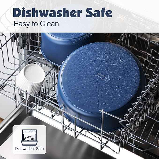 SENSARTE 17 Piece Ceramic Pots and Pans Set, Nonstick Detachable Handle Cookware, Induction Kitchen Cookware Set with Removable Handle, Dishwasher ＆ Oven Safe (Navy)