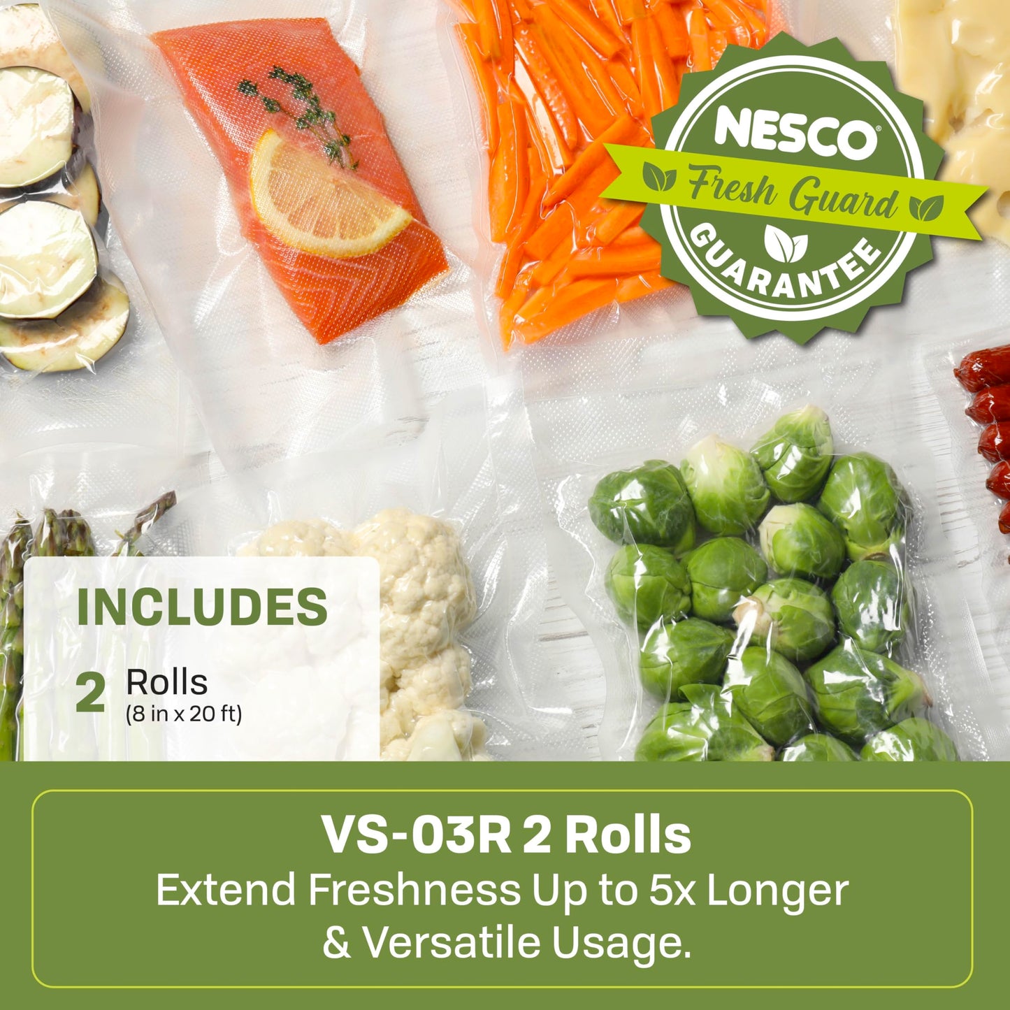 VS 03R Vacuum Sealer Bags for Home Food Storage (Vacuum Seal Rolls / 8" x 20')