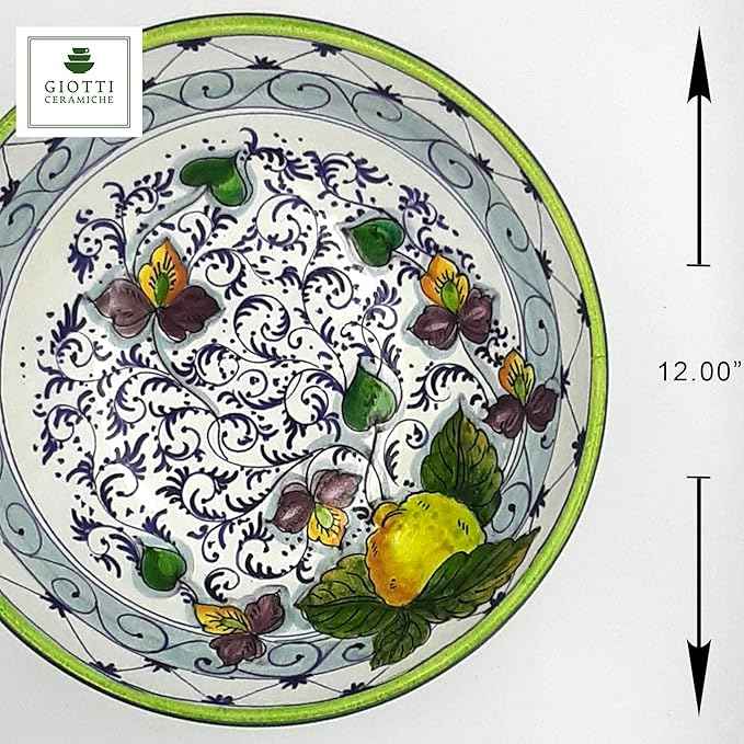 Giotti Ceramiche Large Italian Ceramic Serving Bowl - 12-Inch Authentic Tuscan Pottery Pasta Bowl - Hand-Painted Lemon Design Platter - Decorative Made in Italy Salad Bowl for Kitchen & Dining
