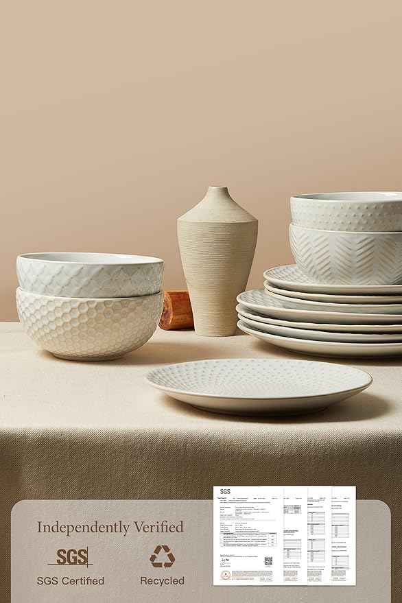 24 Piece Dinnerware Sets for 8, Premium Stoneware Plates and Bowls Sets, Microwave & Dishwasher Safe, Elegant Dishes for Entertaining & Special Occasions – A Stunning Gift for Large Families