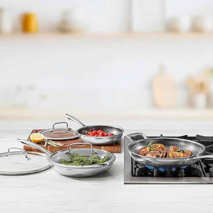 Cuisinart FusionElite+ Hybrid Nonstick Tri-Ply Stainless Steel Cookware Set, 6-Piece Skillet Cooking Set with PURELYSEAR Ceramic Nonstick Technology, Scratch Proof, Cool Grip Handles, Dishwasher Safe